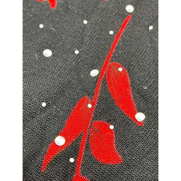 C. D. Petites Women's 3/4 Sleeve Black Rhinestone Roses Knit Sweater Size PS - Picture 8 of 11